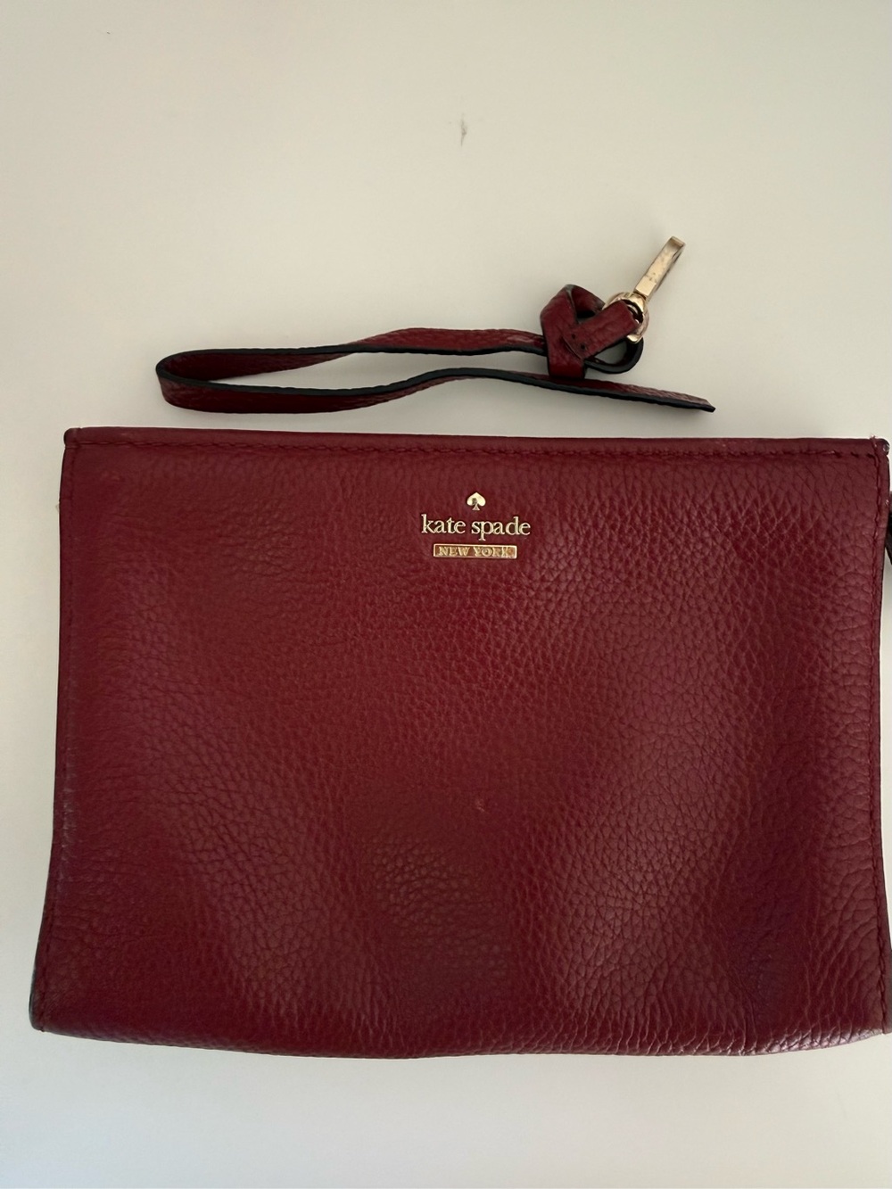 Kate Spade Pebbled Leather Wristlet Clutch Maroon